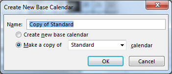 Create New Baseline Calendar dialog